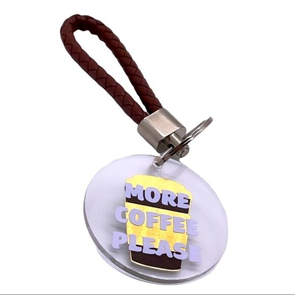 NWT WOOL + PEPPER CO. More Coffee Please Vinyl Leather Wristlet Keychain - Picture 2 of 6